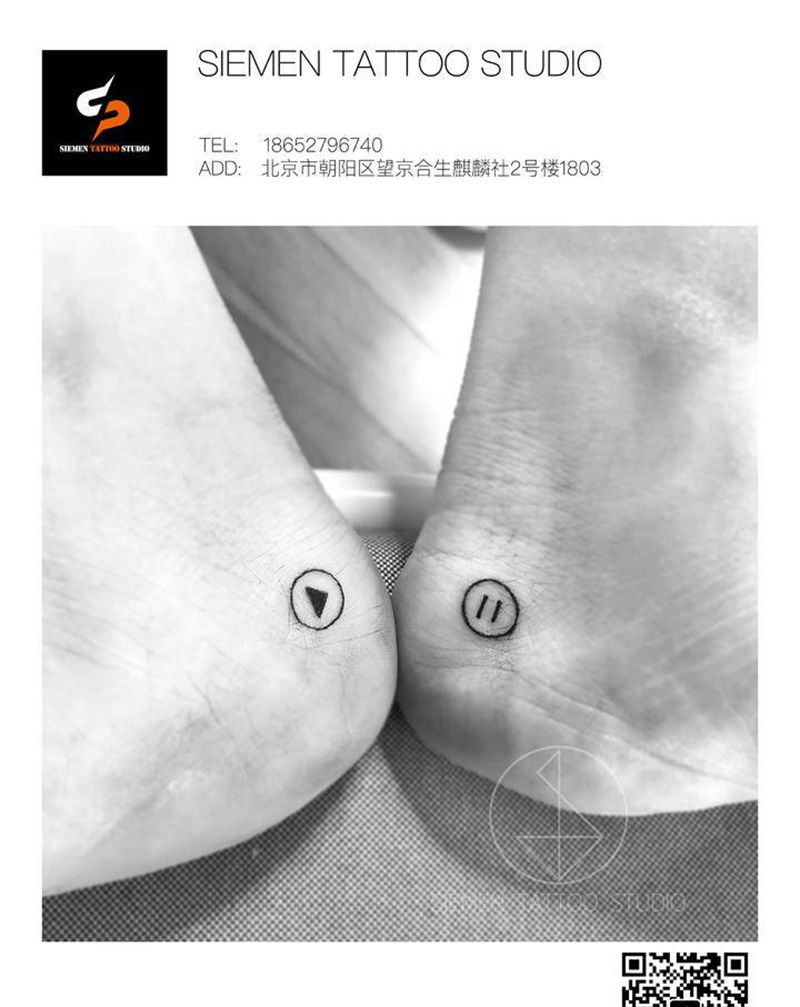 播放 暂停纹身图片_脚部几何播放暂停纹身图案