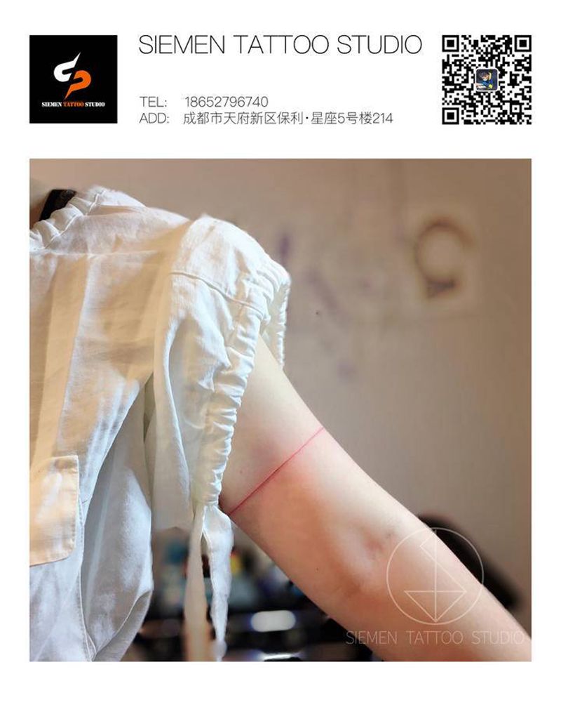 红线纹身图片_手臂几何线臂环纹身图案