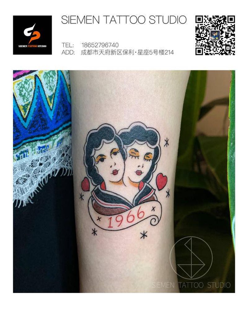 女人纹身图片_手臂Old School女人生日纹身图案