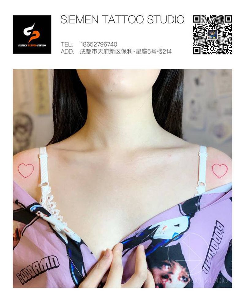 心❤️纹身图片_肩部几何水彩爱心彩色线条纹身图案