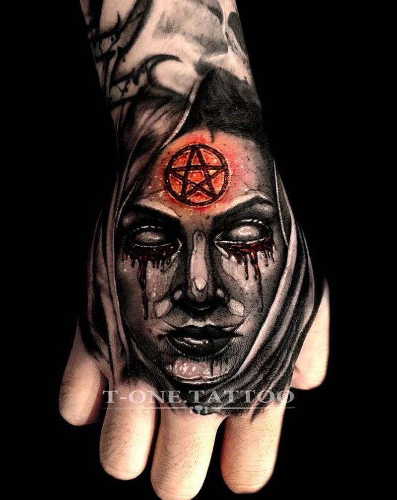 T-one纹身图片_手部欧美写实暗黑原创纹身图案