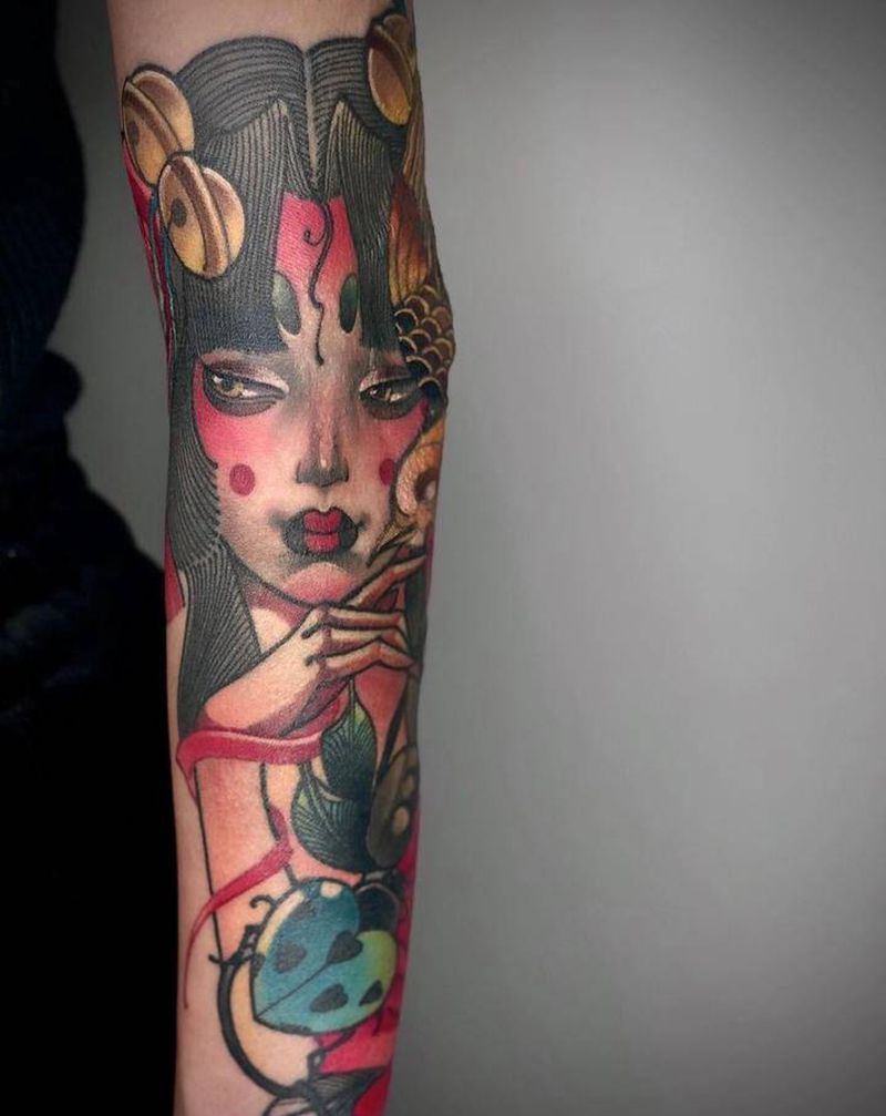 疤痕遮盖纹身图片_手臂New School纹身图案