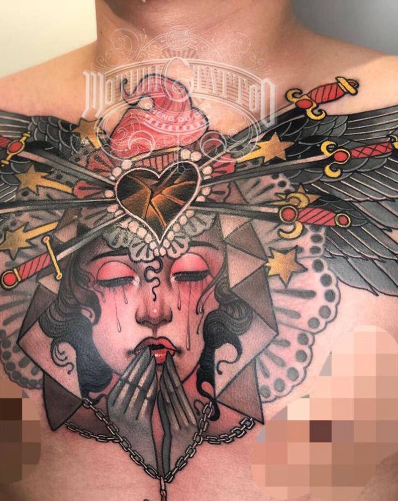 圣母花胸纹身图片_胸部New School纹身图案