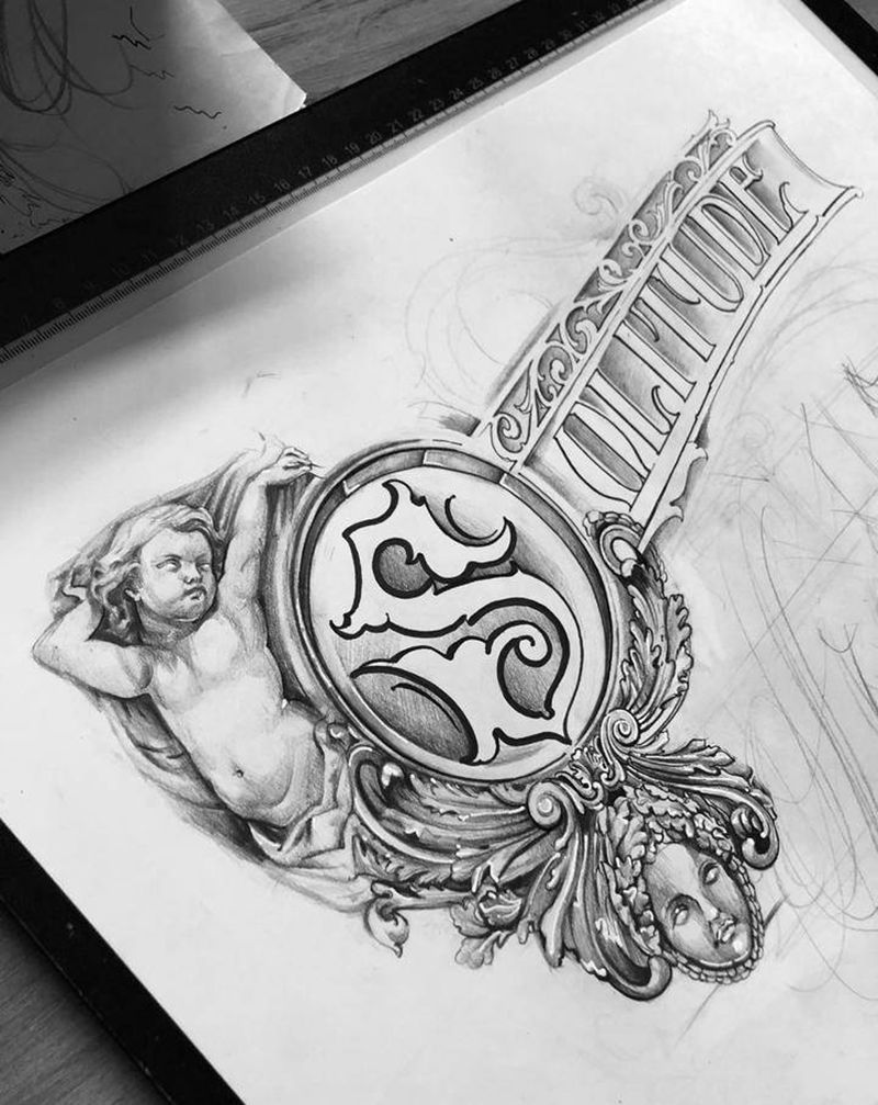 手稿ing纹身图片_胸部背部欧美写实花体字纹身图案