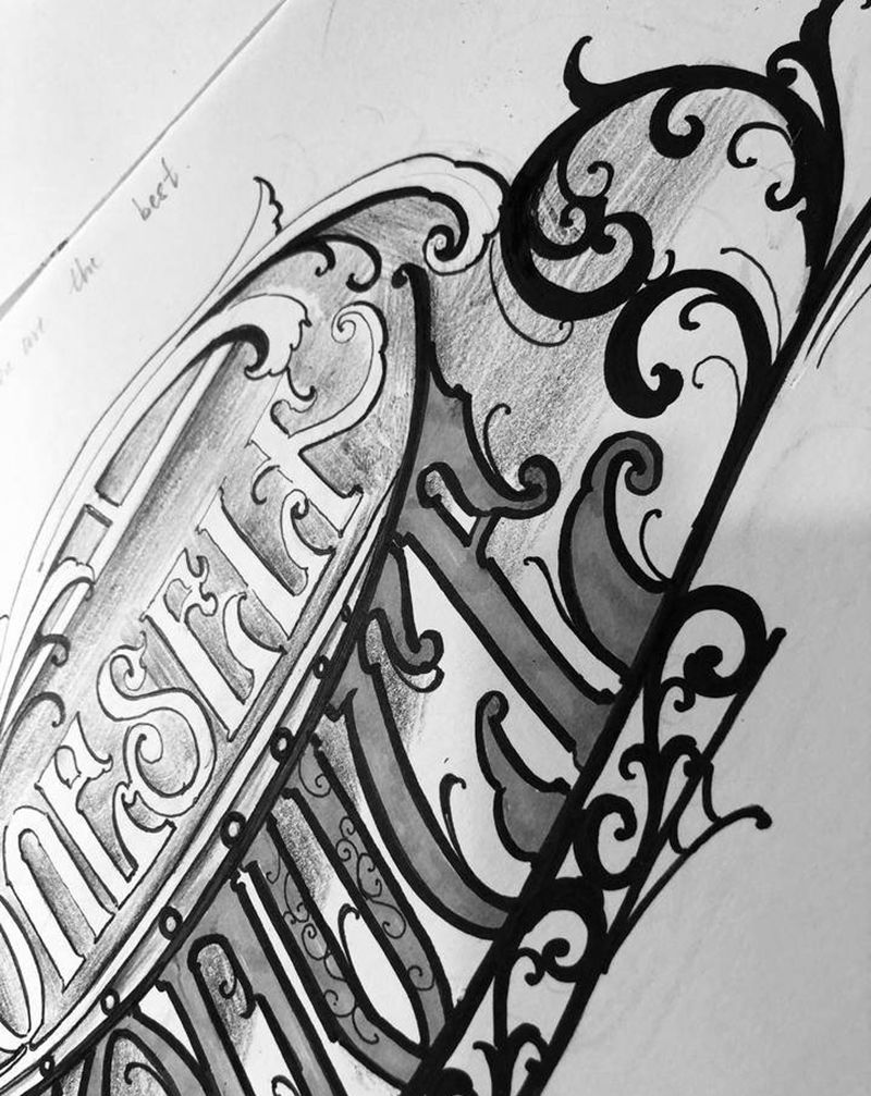 手稿纹身图片_手臂花体字欧美写实纹身图案