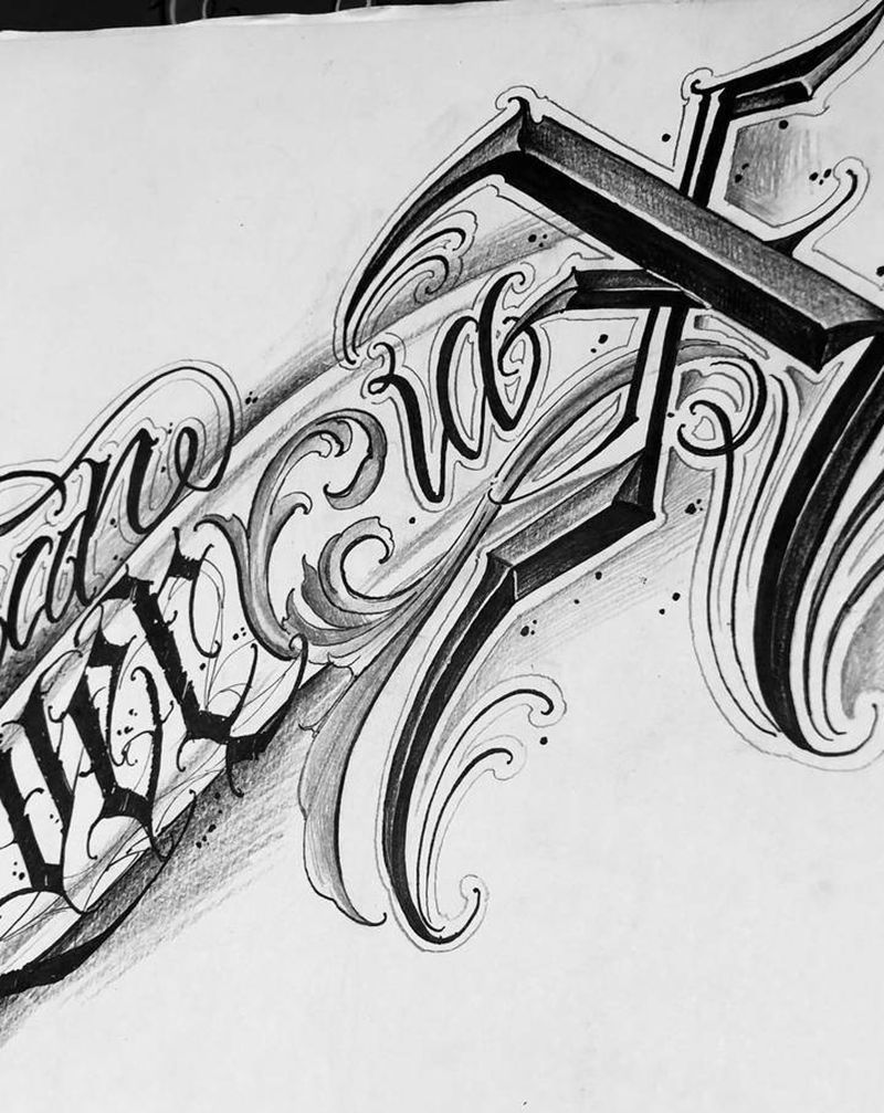 手稿纹身图片_手臂花体字欧美写实纹身图案