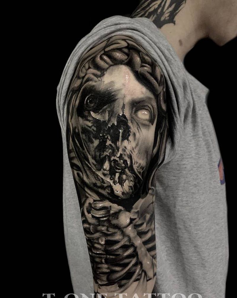 T-one纹身图片_手臂欧美写实暗黑纹身图案