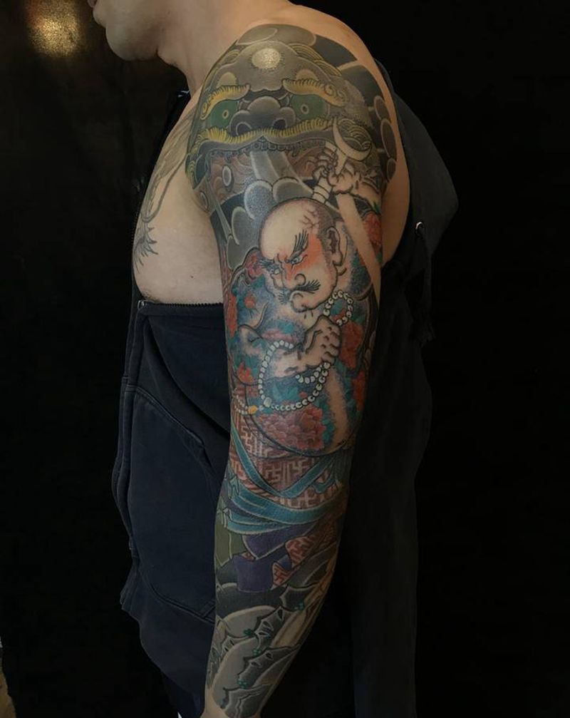 日式花臂纹身图片_手臂老传统纹身图案