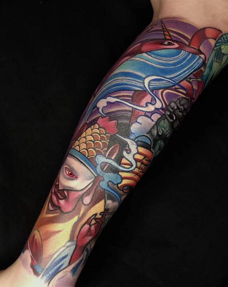 大鱼海棠纹身图片_腿部New School纹身图案