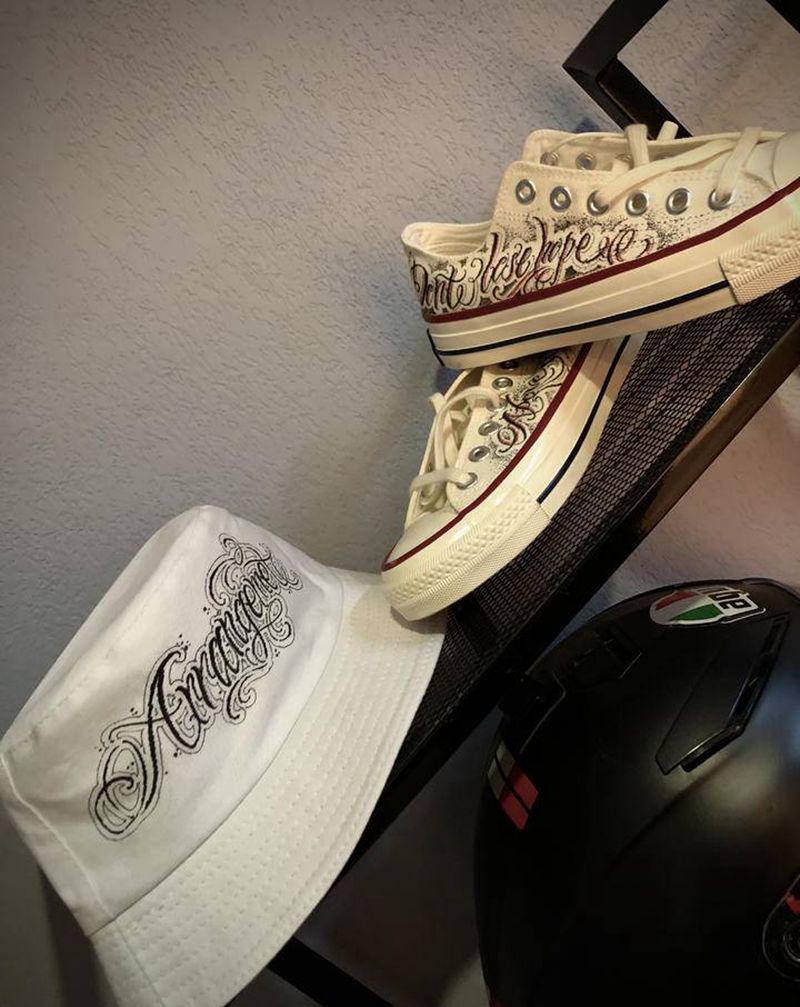 手绘 帽子纹身图片_手部花体字纹身图案