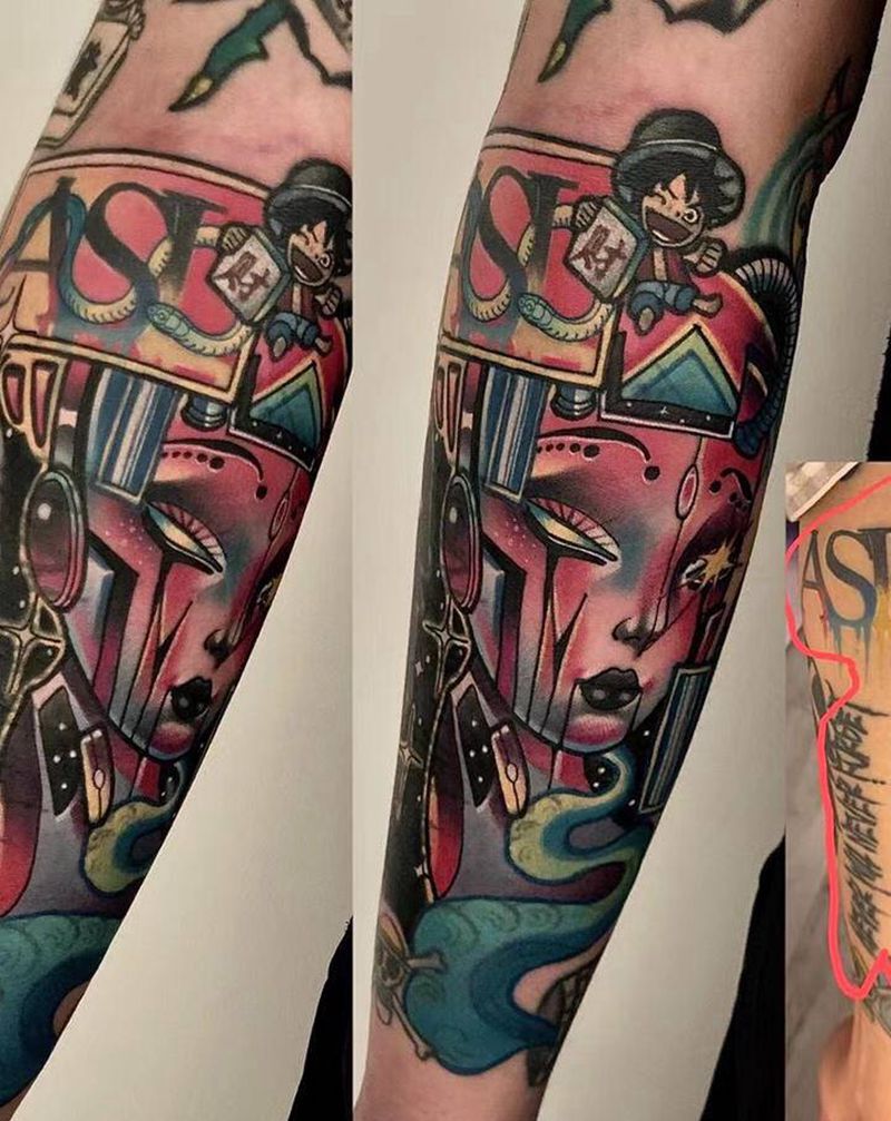 遮盖纹身图片_手臂New School人纹身图案