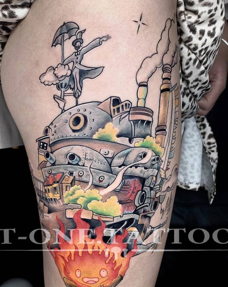 T-one纹身图片_腿部New School纹身图案