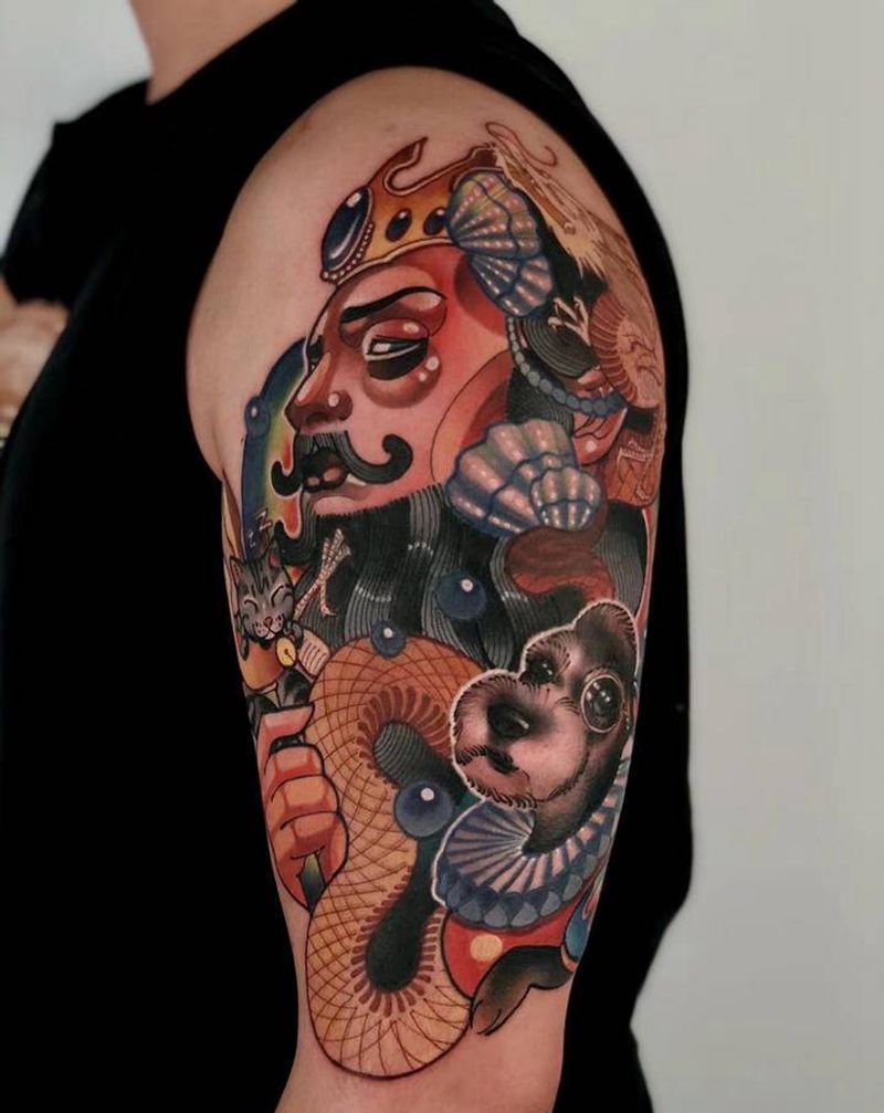 波塞冬纹身图片_手臂New School波塞冬龙雪纳瑞纹身图案