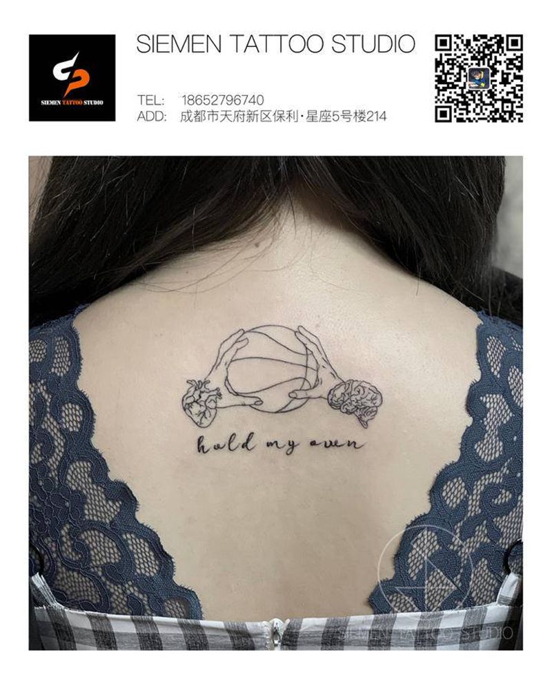 篮球迷纹身图片_背部几何点刺大脑