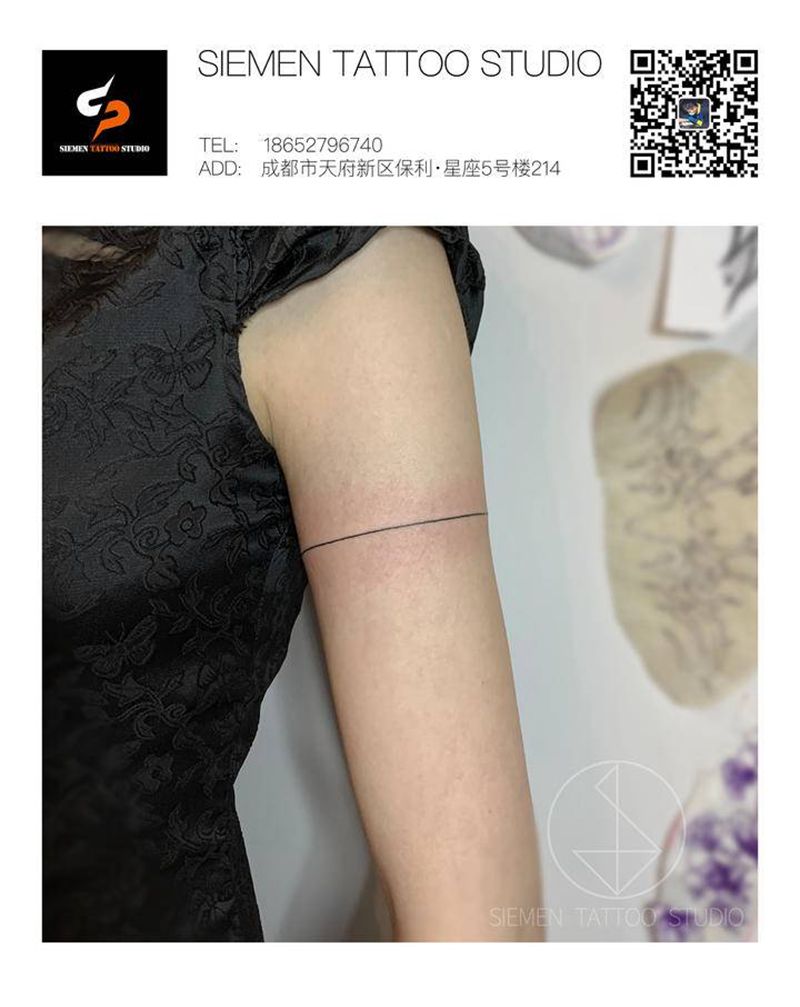 虾线纹身图片_手臂几何臂环单线纹身图案