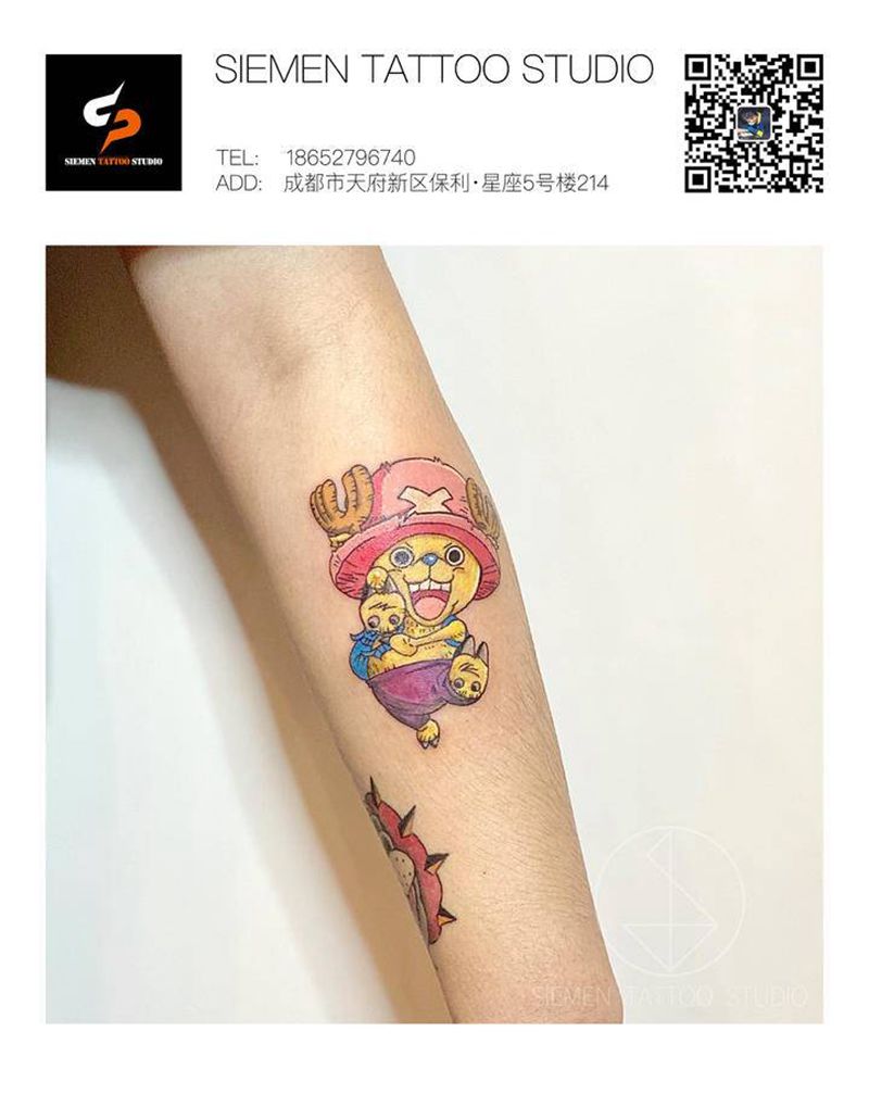 海贼王-乔巴纹身图片_手臂New School卡通海贼王乔巴纹身图案