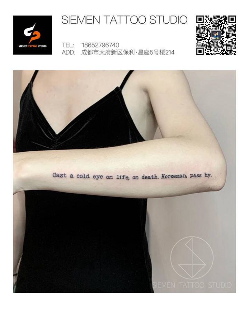 英文纹身图片_手臂花体字复古打印机纹身图案