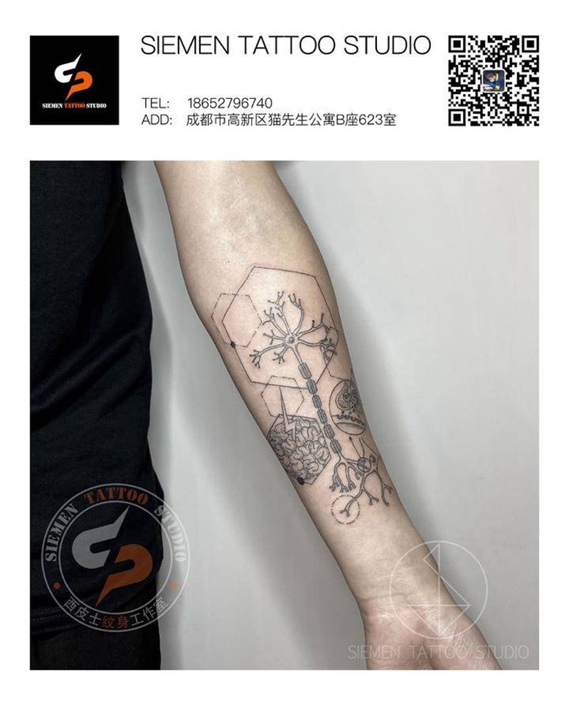 神经元、线粒体纹身图片_手臂点刺几何线粒体神经元纹身图案