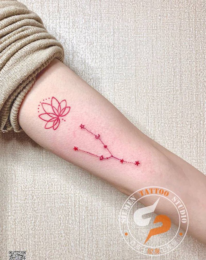 星座纹身图片_手臂几何点刺星座小清新纹身图案