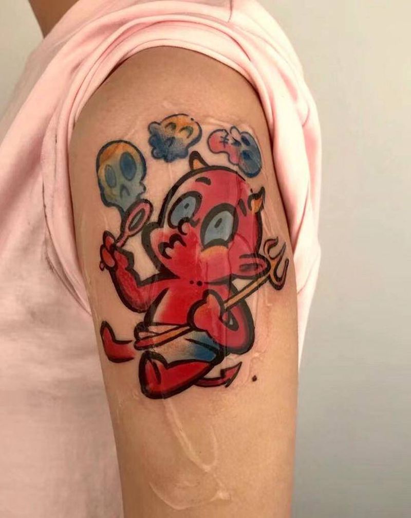 吹泡泡的恶魔纹身图片_手臂New SchoolOld School纹身图案