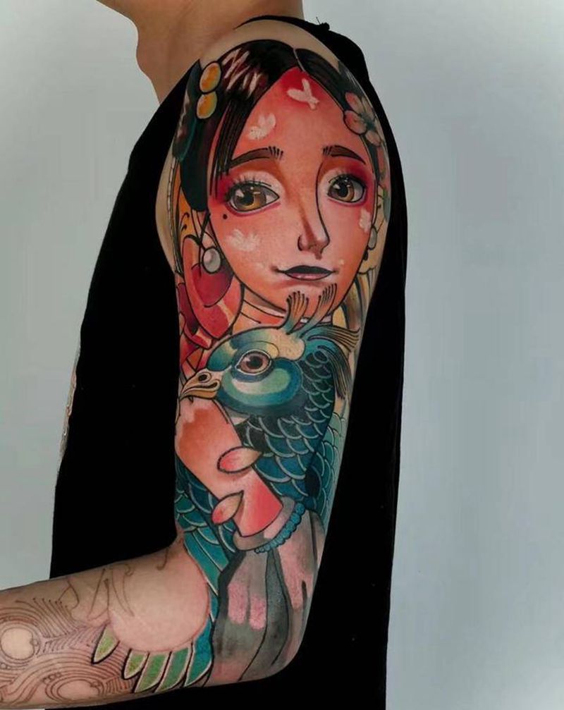 花臂未完成纹身图片_手臂New School纹身图案