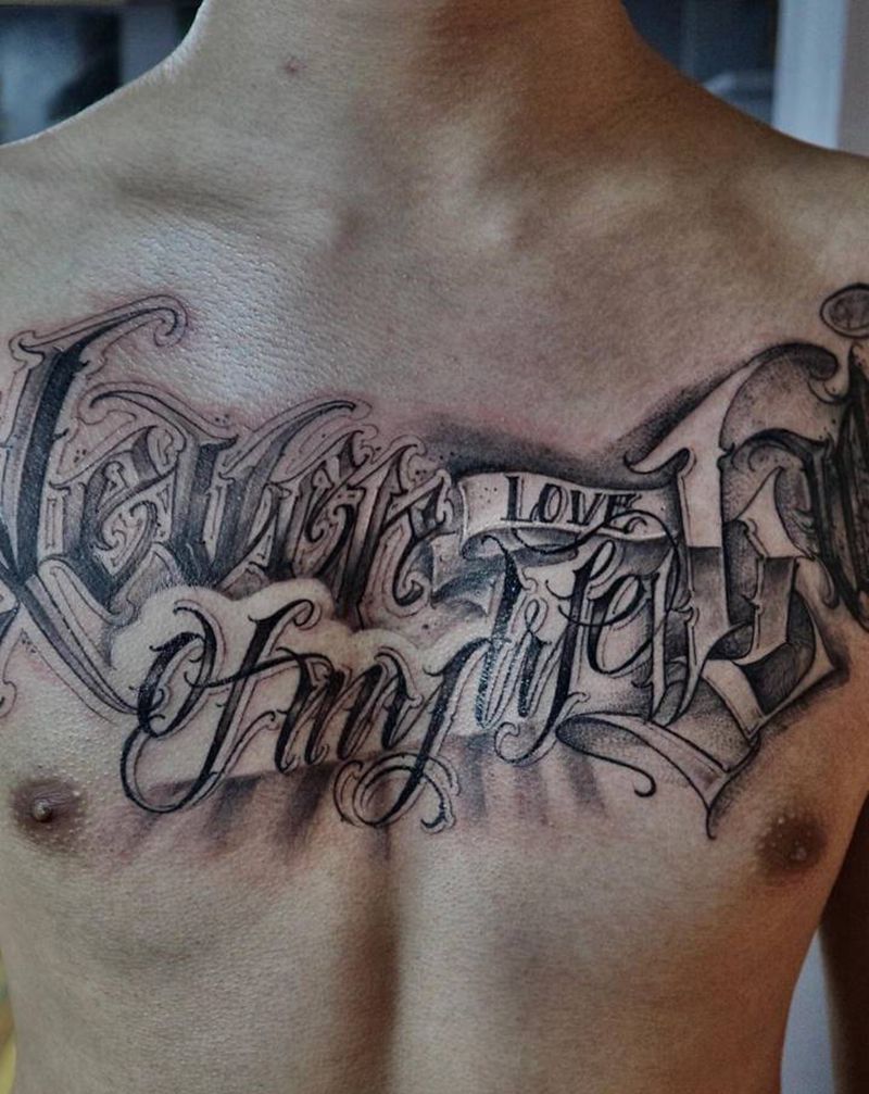 花体字 花胸纹身图片_胸部花体字欧美写实纹身图案