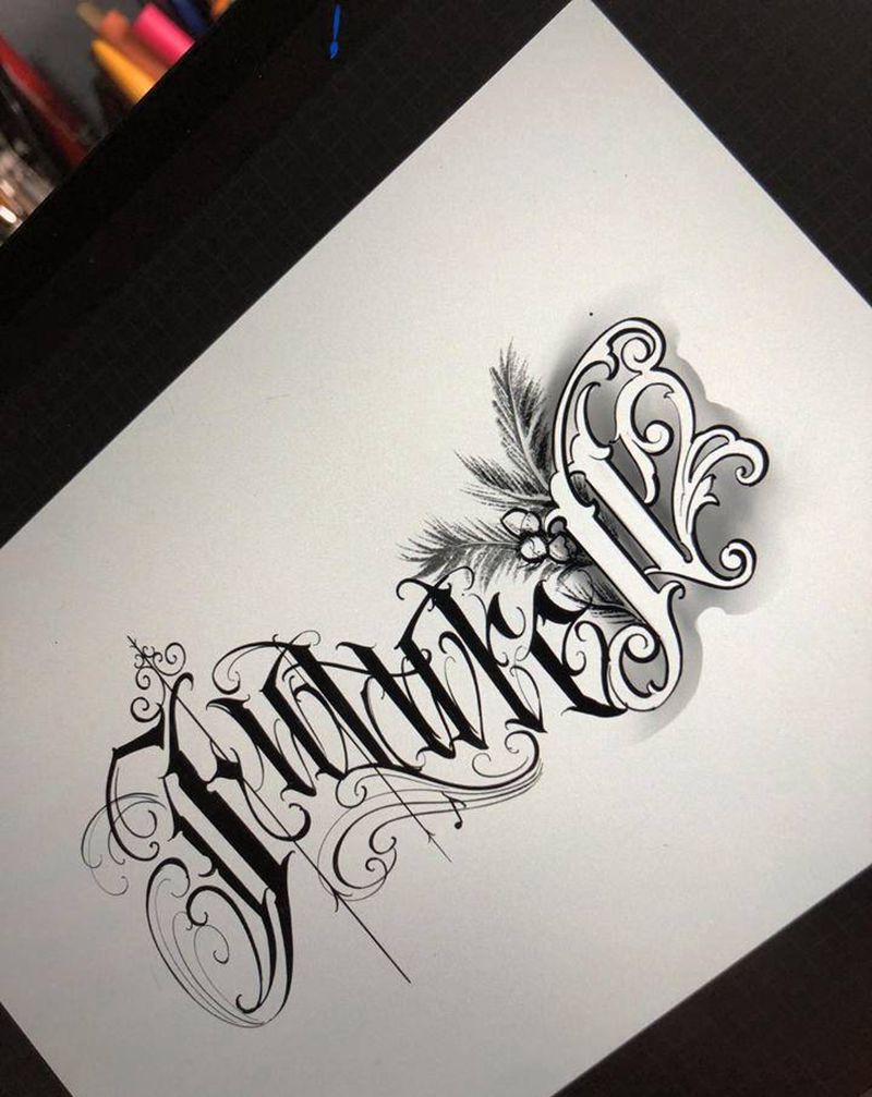 花体字纹身图片_花体字欧美写实纹身图案