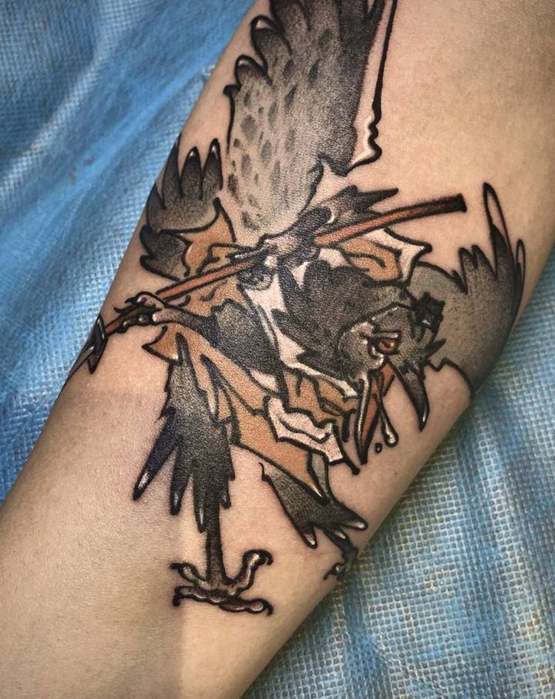 鸦天狗纹身图片_手臂New School鸦天狗纹身图案