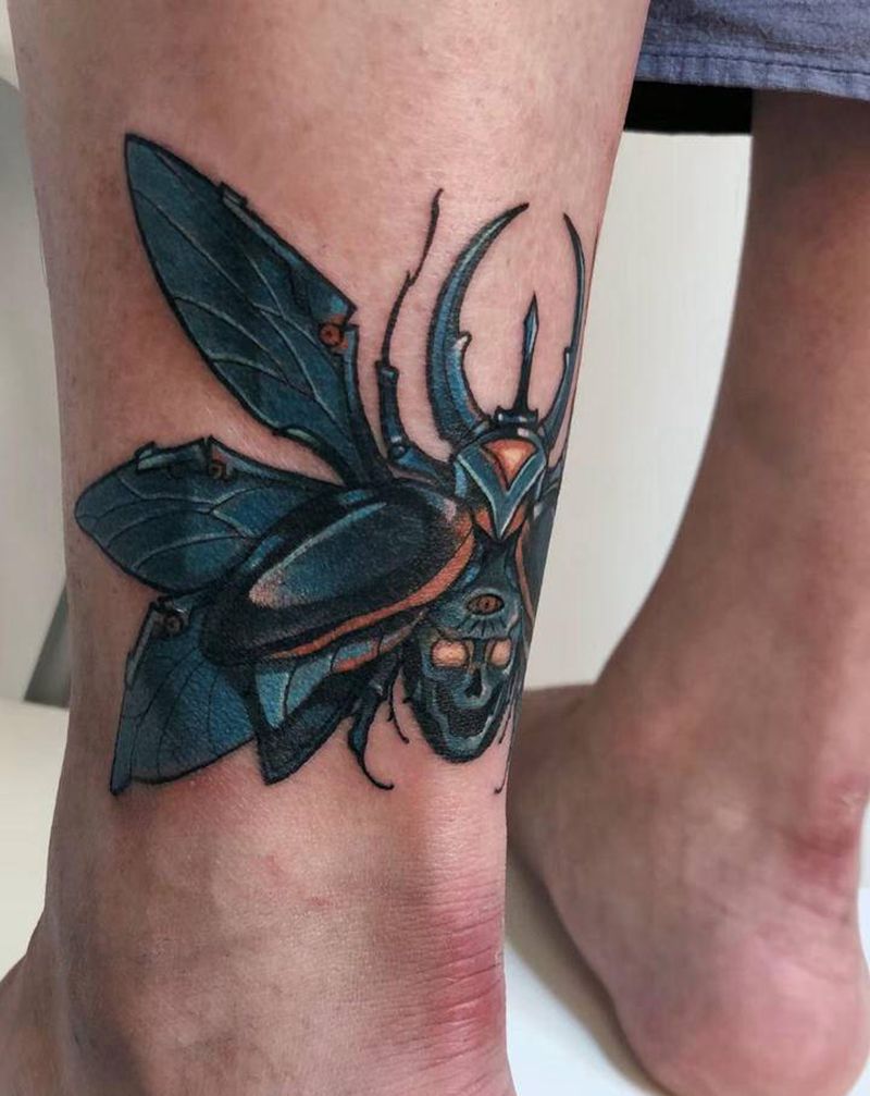 甲虫纹身图片_腿部New School甲虫纹身图案