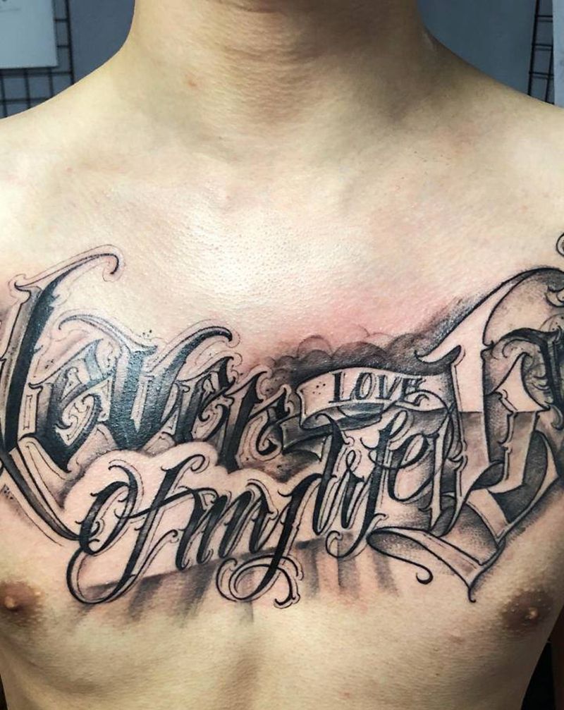 花胸 花体字纹身图片_胸部花体字纹身图案