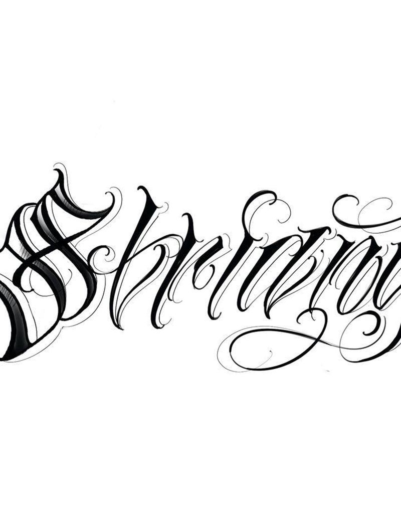 花体字设计纹身图片_手臂花体字欧美写实纹身图案