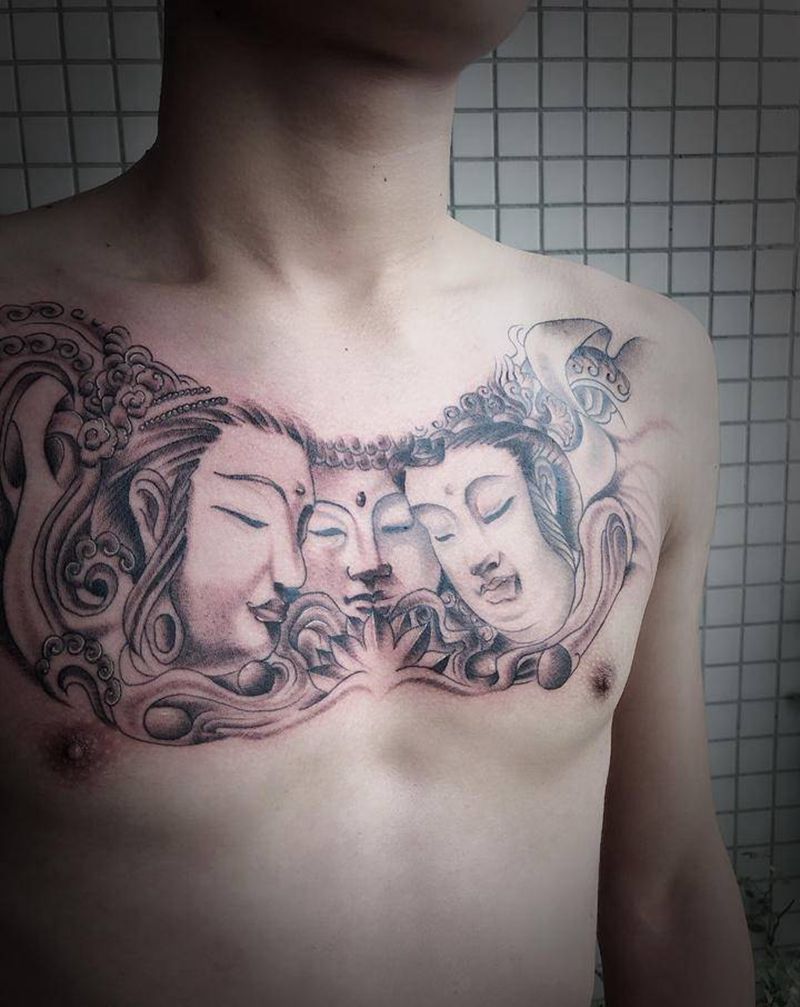 佛纹身图片_胸部新传统纹身图案