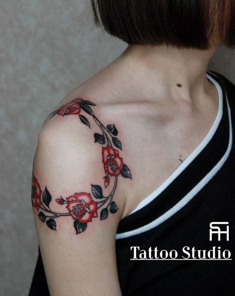 花儿纹身图片_Old School纹身图案