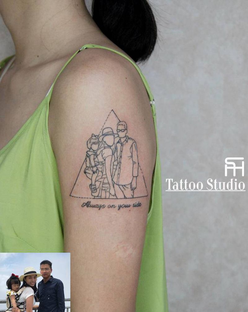 一家三口纹身图片_速写纹身图案
