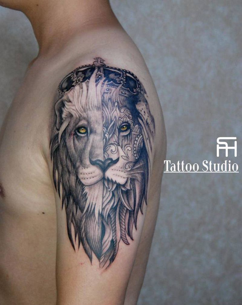 狮子纹身图片_几何纹身图案