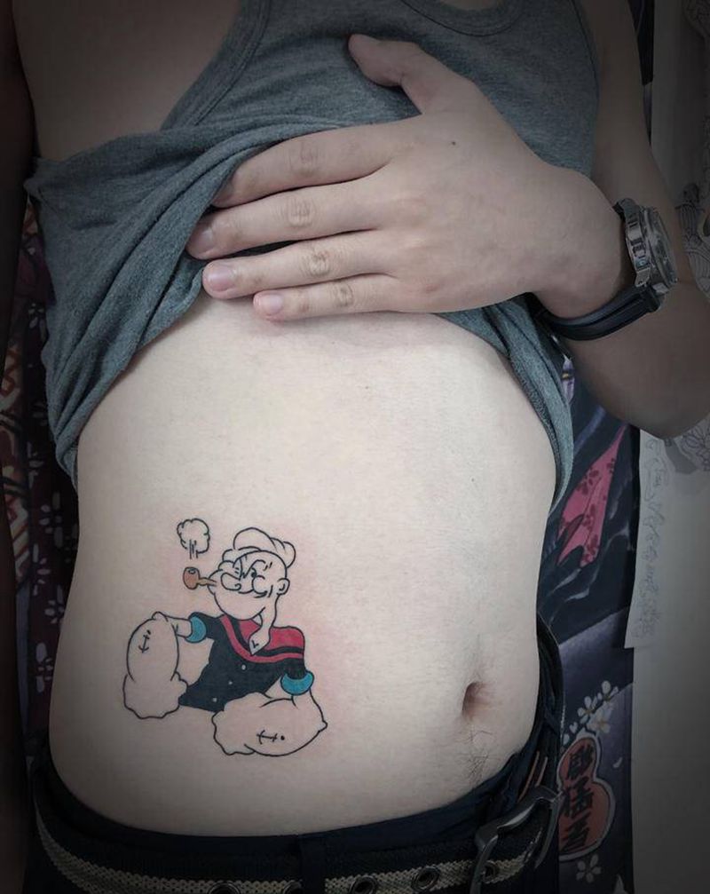 大力水手纹身图片_腰部Old School纹身图案