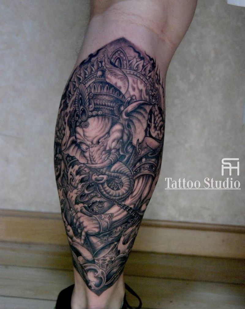 象神纹身图片_新传统纹身图案