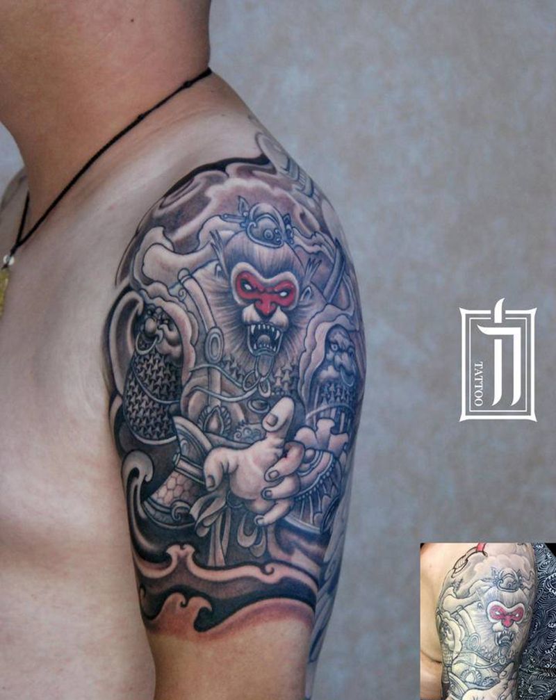 猴子翻新纹身图片_新传统纹身图案