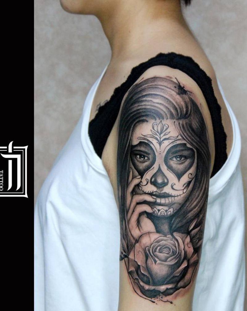 墨西哥新娘纹身图片_欧美写实纹身图案