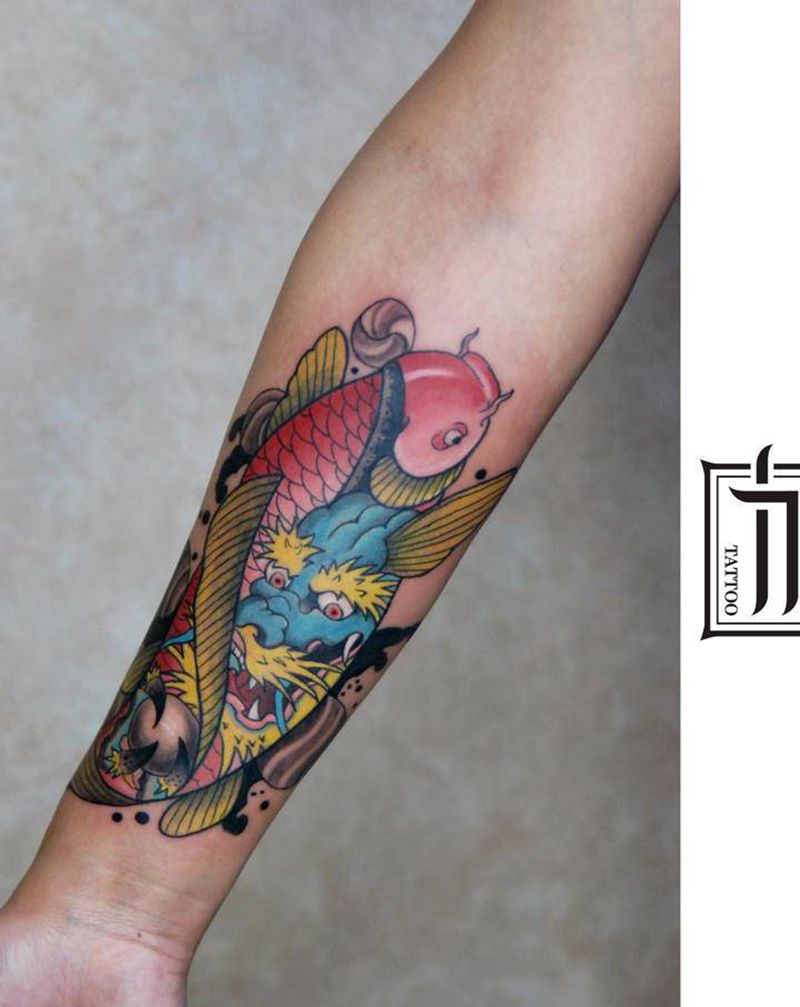 龙鱼纹身图片_New School欧美写实纹身图案