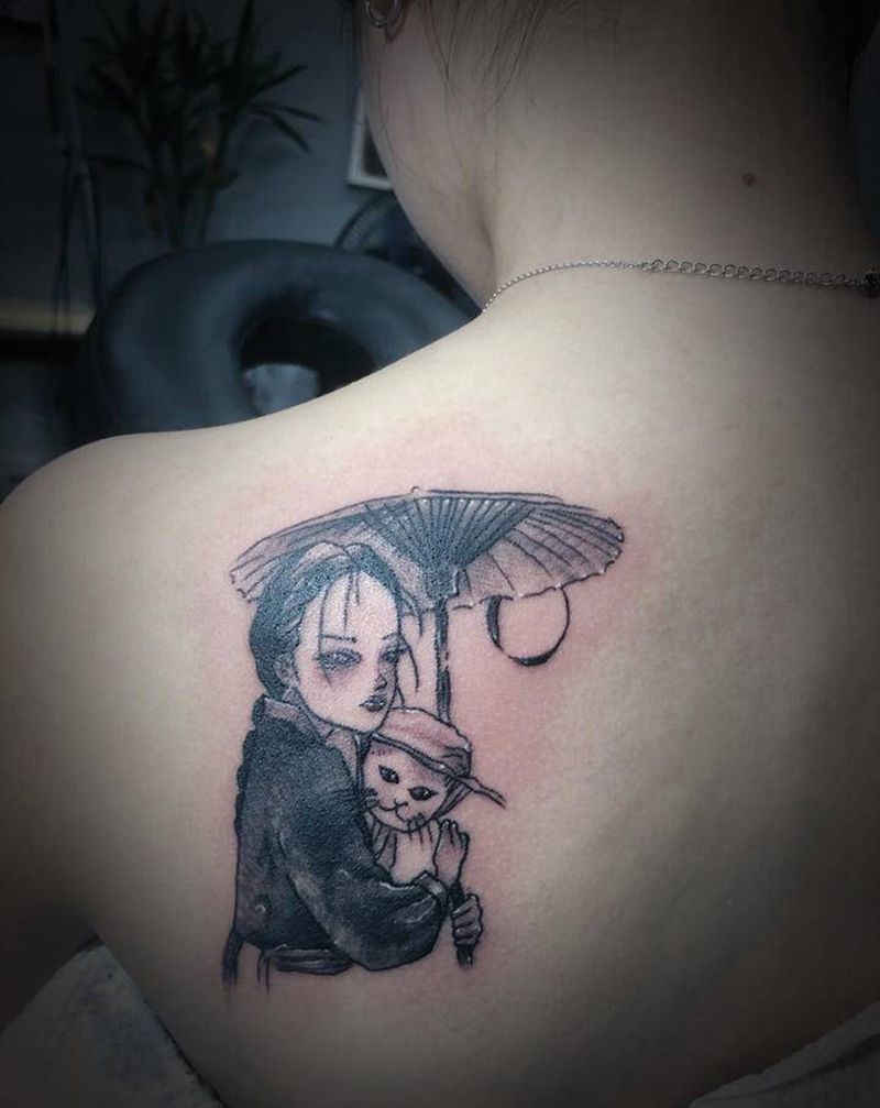 清新纹身图片_背部新传统纹身图案