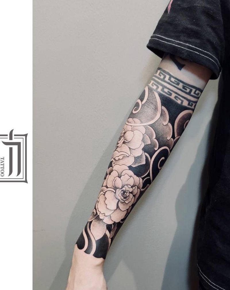 山茶花纹身图片_新传统纹身图案