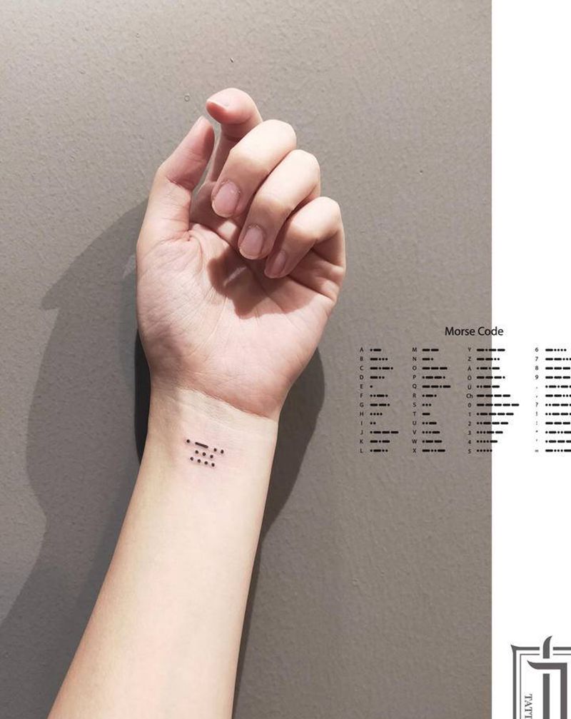 摩斯密码纹身图片_手部点刺小清新纹身图案