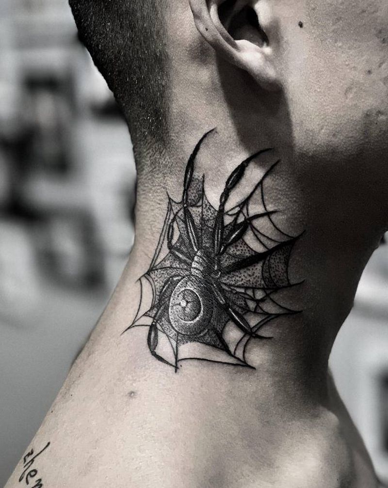 蜘蛛纹身图片_颈部纹身图案