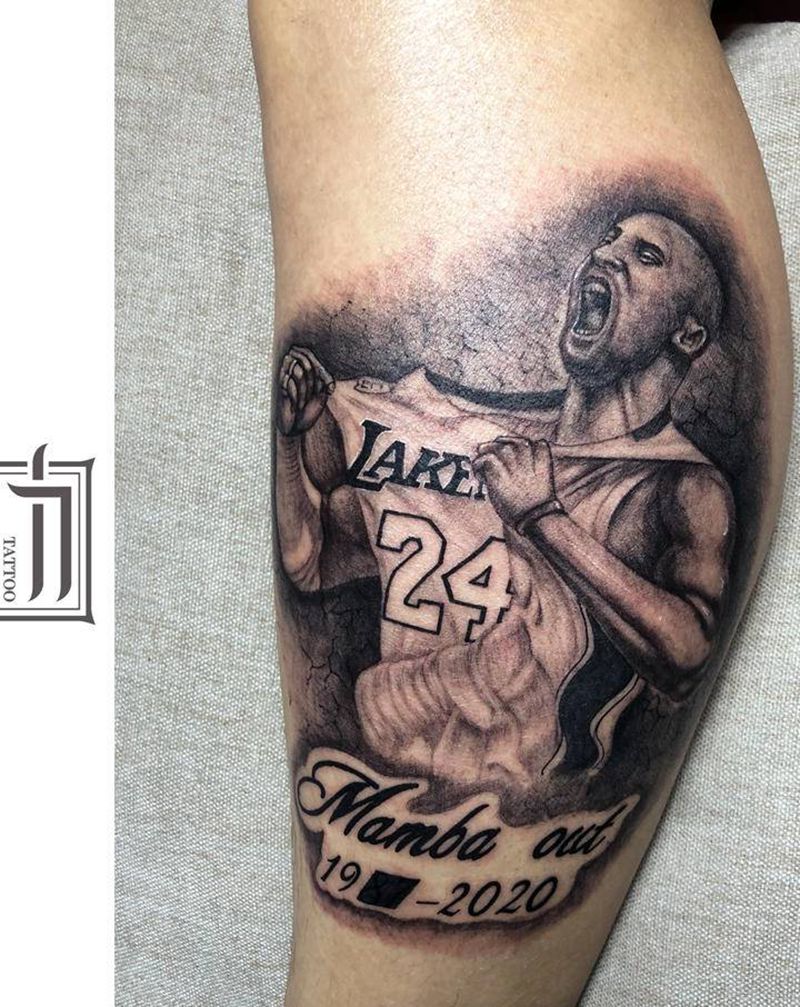 科比纹身图片_腿部欧美写实纹身图案