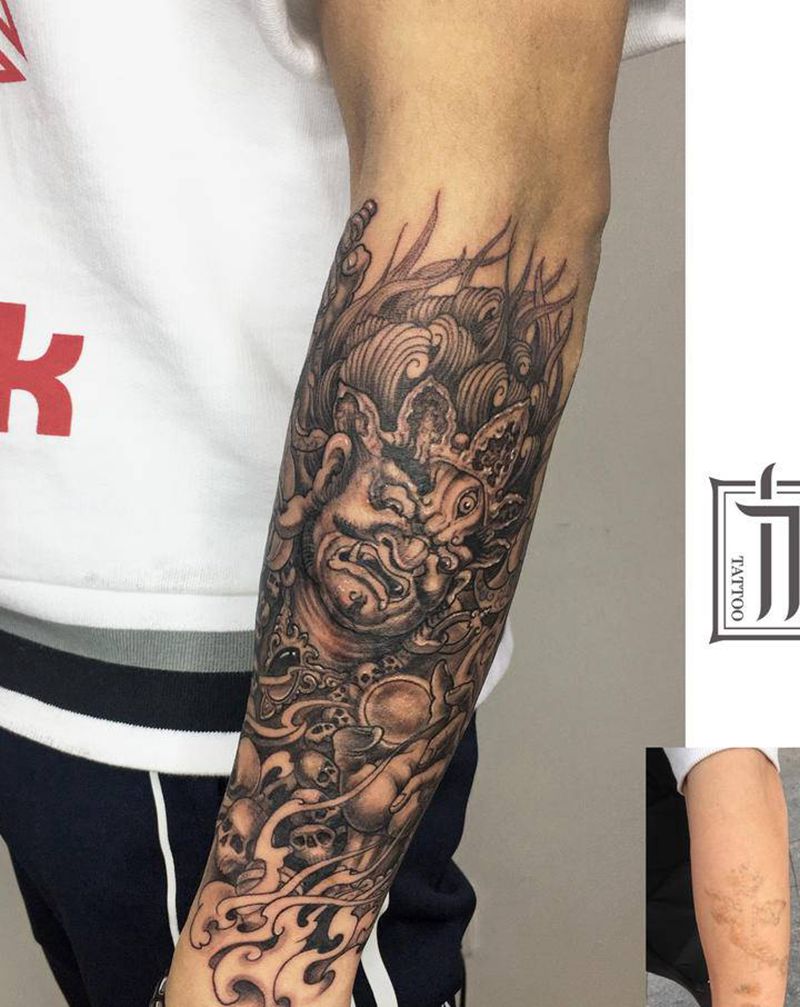 大黑天纹身图片_手臂新传统纹身图案