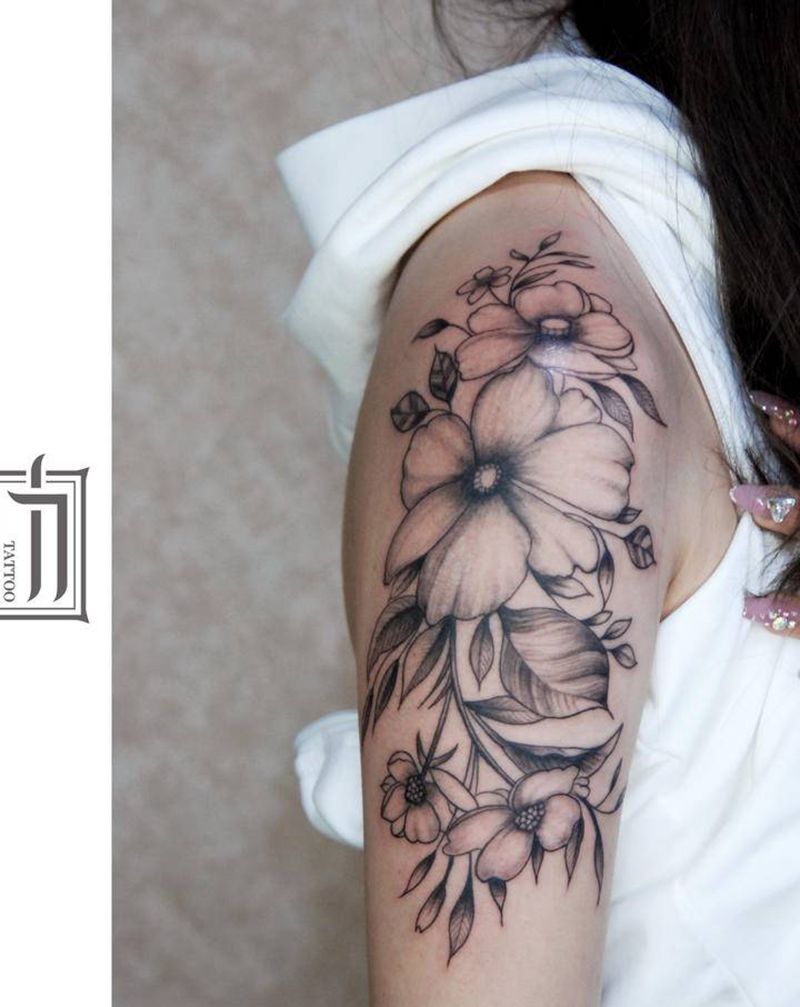 素花纹身图片_手臂清新纹身图案