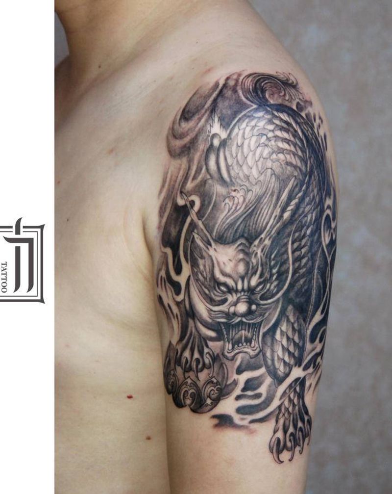 麒麟纹身图片_手臂新传统纹身图案