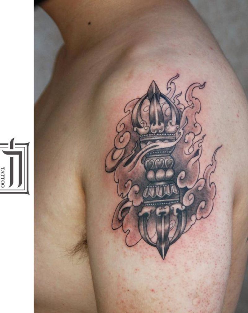 降魔杵纹身图片_手臂新传统纹身图案