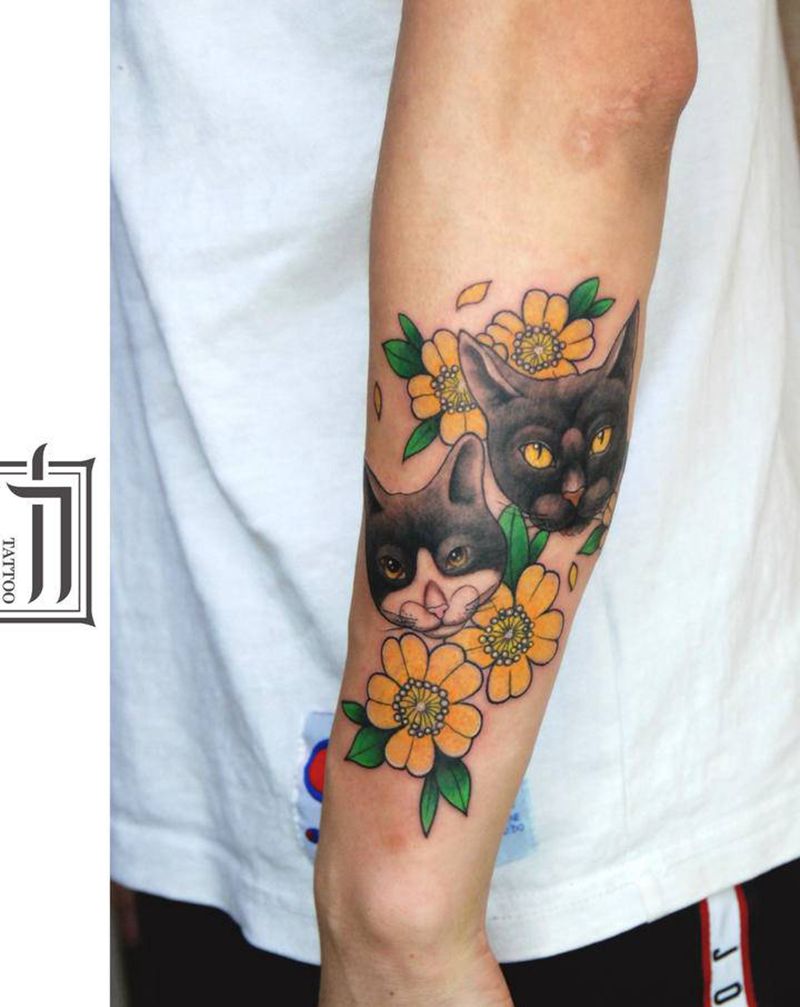 猫纹身图片_手臂New School纹身图案